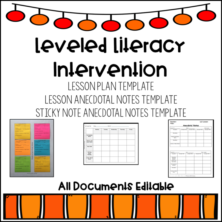 Leveled Literacy Intervention (LLI) Lesson Plan Template and Anecdotal