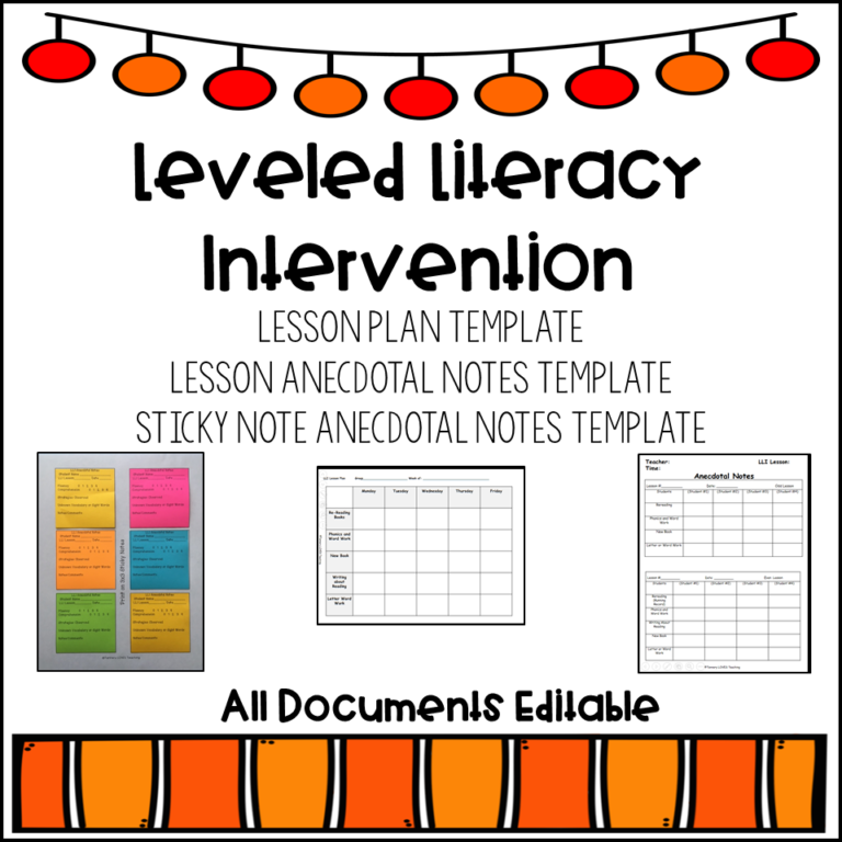 Leveled Literacy Intervention LLI Lesson Plan Template And Anecdotal Notes Tannery Loves