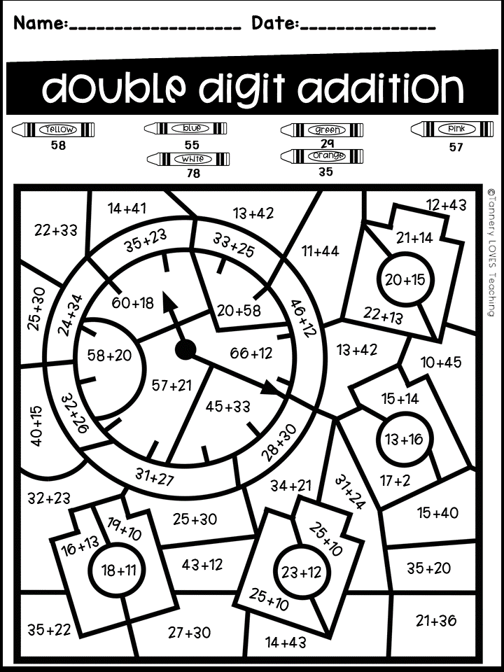 2 Digit Addition And Subtraction Coloring Worksheets